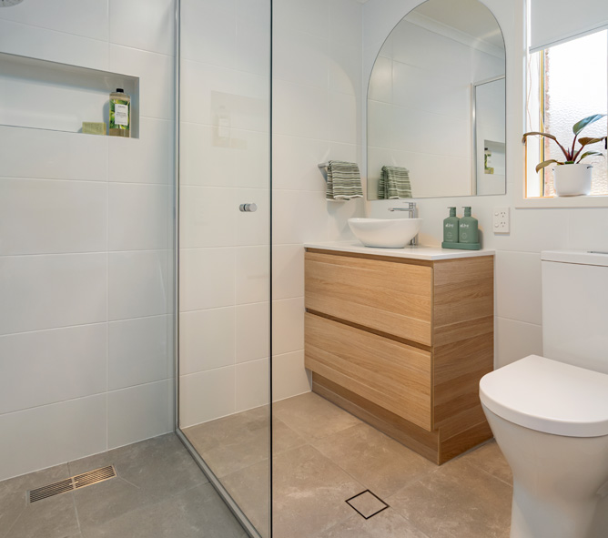 Sleek and Functional Ensuite - Hickory St Renovation at O’Neill Carpentry & Construction Albury Wodonga